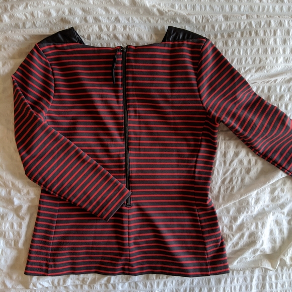 Halogen Striped Shirt w/Leather Shoulders - Picture 5 of 5